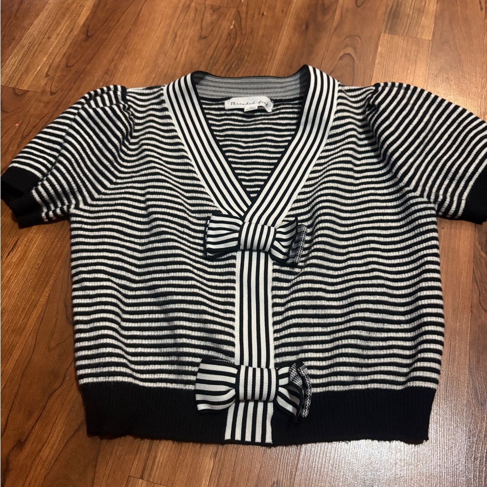 Threaded Leaf Striped Cardigan